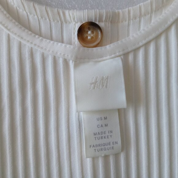 NWOT H&M Ribbed Bodysuit Textured Ivory Sleeveless Top High Cit Bottom Size M - Picture 3 of 6